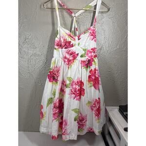 Abercrombie & Fitch A&F Strappy Sun Dress White Pink Floral Smocked Size Medium